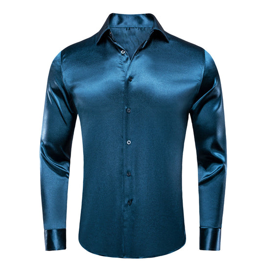 Classic Royal Blue Solid Silk Dress Shirt shirt S   - Sophisticated Gentlemen