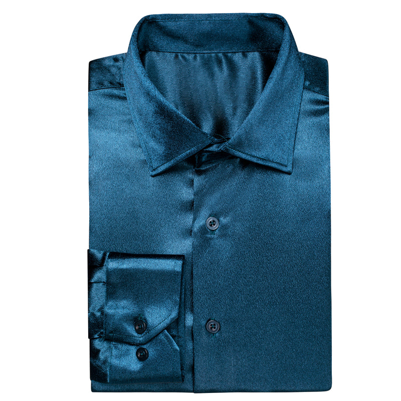 Classic Royal Blue Solid Silk Dress Shirt shirt    - Sophisticated Gentlemen
