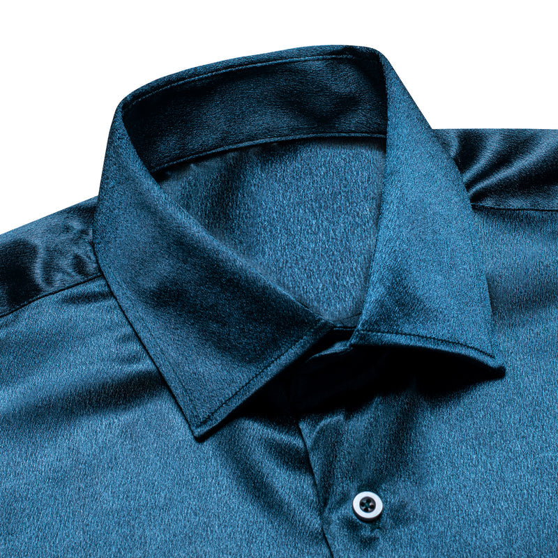 Classic Royal Blue Solid Silk Dress Shirt shirt    - Sophisticated Gentlemen