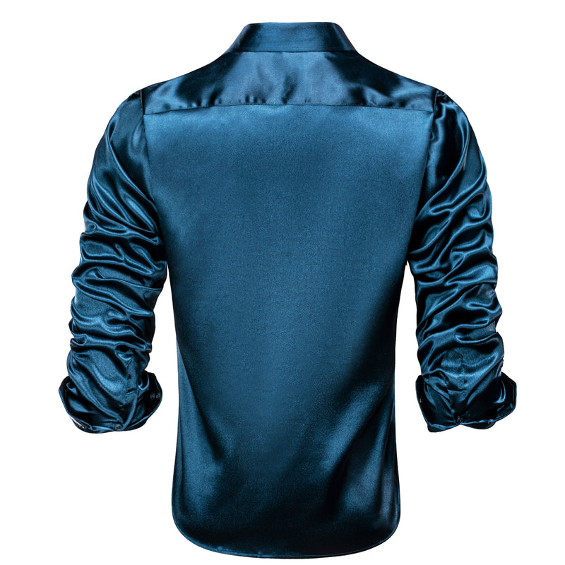 Classic Royal Blue Solid Silk Dress Shirt shirt    - Sophisticated Gentlemen