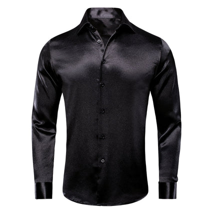 Classic Black Solid Silk Dress Shirt shirt S   - Sophisticated Gentlemen