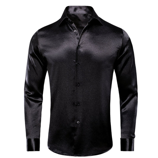 Classic Black Solid Silk Dress Shirt shirt S   - Sophisticated Gentlemen