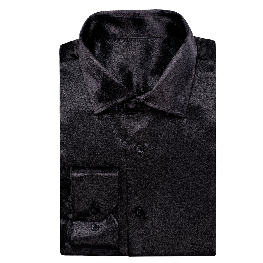 Classic Black Solid Silk Dress Shirt shirt    - Sophisticated Gentlemen