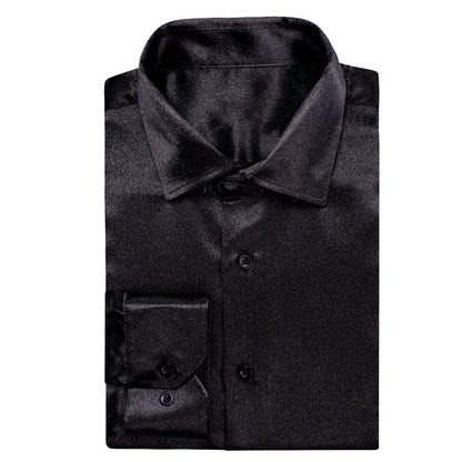 Classic Black Solid Silk Dress Shirt shirt    - Sophisticated Gentlemen