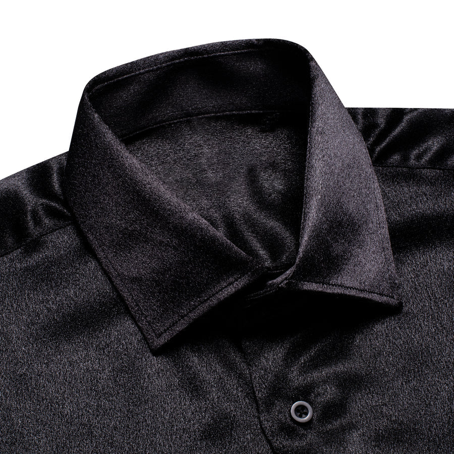 Classic Black Solid Silk Dress Shirt shirt    - Sophisticated Gentlemen