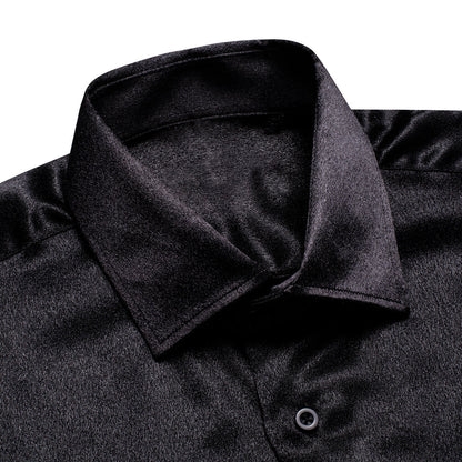 Classic Black Solid Silk Dress Shirt shirt    - Sophisticated Gentlemen