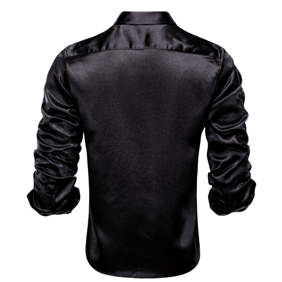 Classic Black Solid Silk Dress Shirt shirt    - Sophisticated Gentlemen