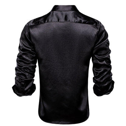 Classic Black Solid Silk Dress Shirt shirt    - Sophisticated Gentlemen