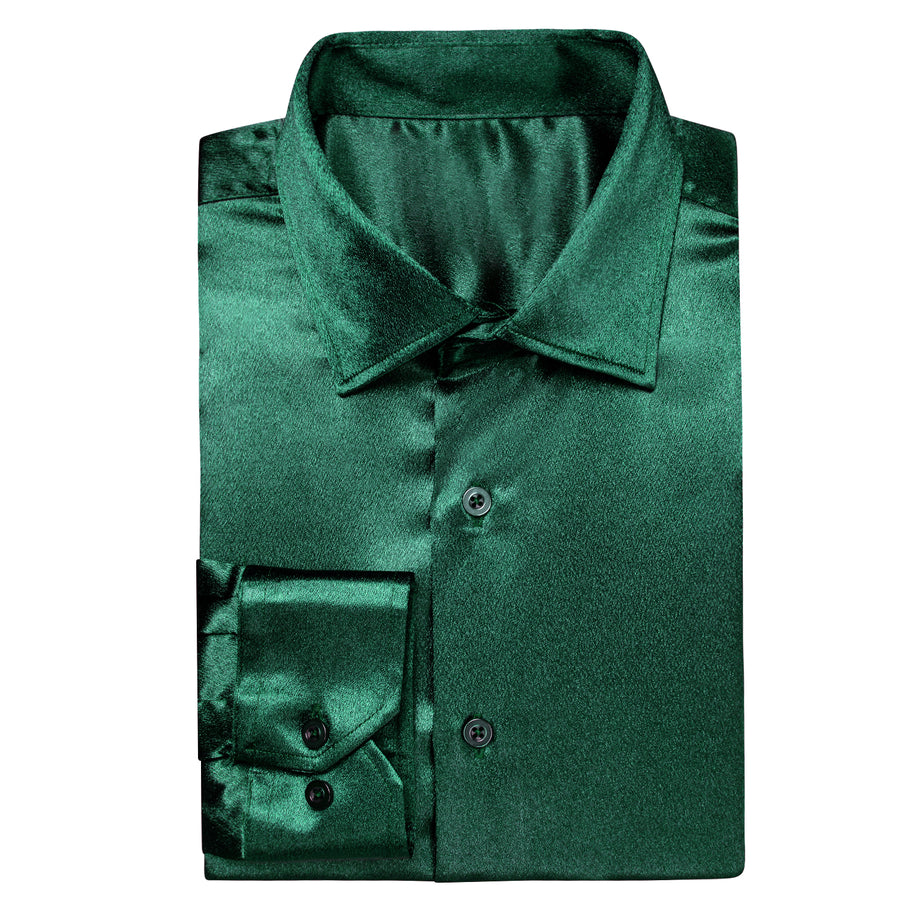 Shiny Dark Green Solid Silk Dress Shirt shirt    - Sophisticated Gentlemen