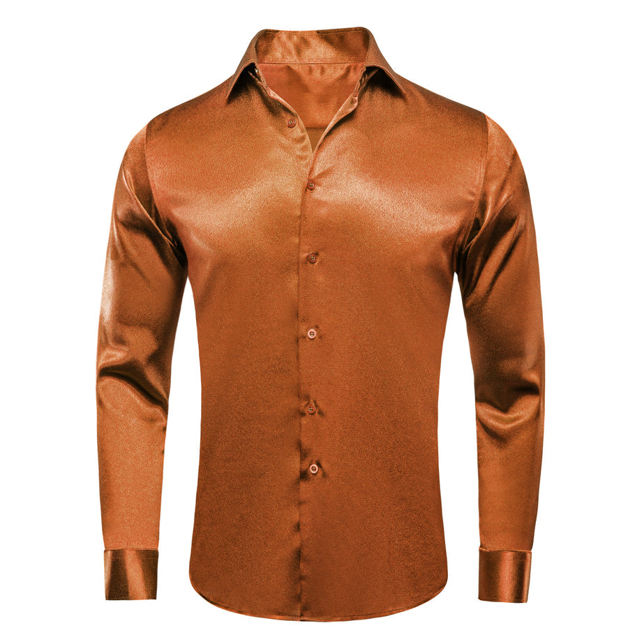 Orange Copper Solid Silk Dress Shirt shirt S   - Sophisticated Gentlemen
