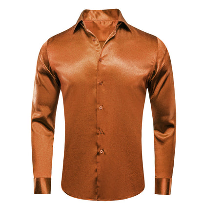 Orange Copper Solid Silk Dress Shirt shirt S   - Sophisticated Gentlemen