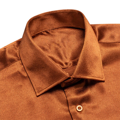 Orange Copper Solid Silk Dress Shirt shirt    - Sophisticated Gentlemen