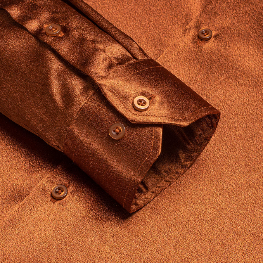 Orange Copper Solid Silk Dress Shirt shirt    - Sophisticated Gentlemen