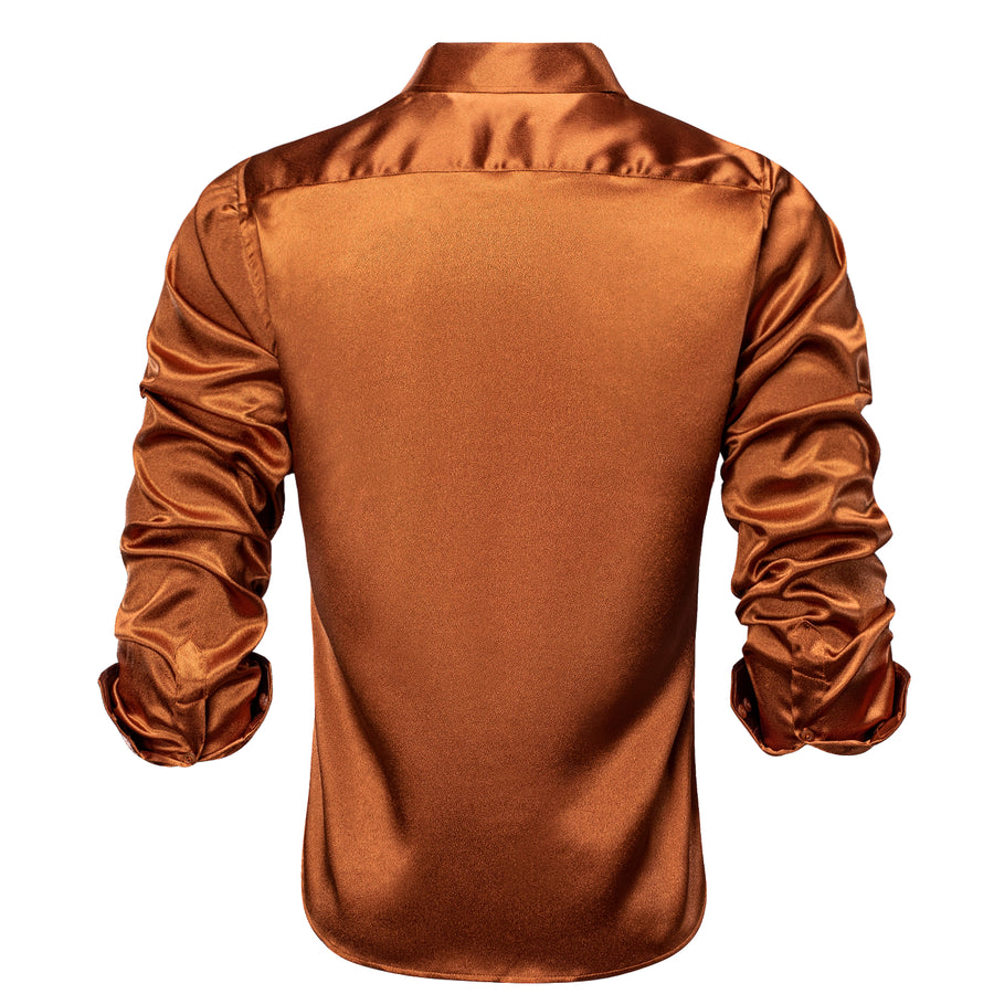 Orange Copper Solid Silk Dress Shirt shirt    - Sophisticated Gentlemen