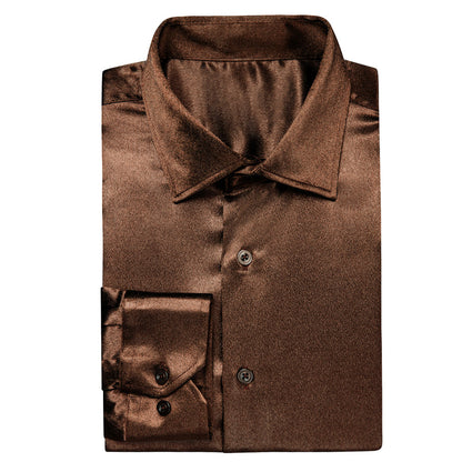 Chocolate Brown Solid Silk Dress Shirt shirt    - Sophisticated Gentlemen