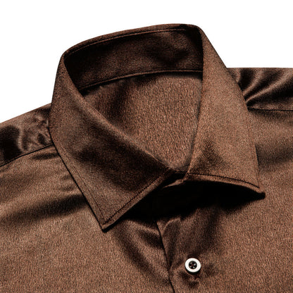 Chocolate Brown Solid Silk Dress Shirt shirt    - Sophisticated Gentlemen