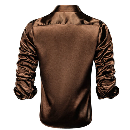 Chocolate Brown Solid Silk Dress Shirt shirt    - Sophisticated Gentlemen