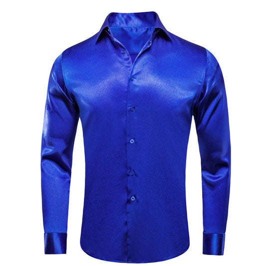 Klein Blue Solid Silk Dress Shirt shirt S   - Sophisticated Gentlemen