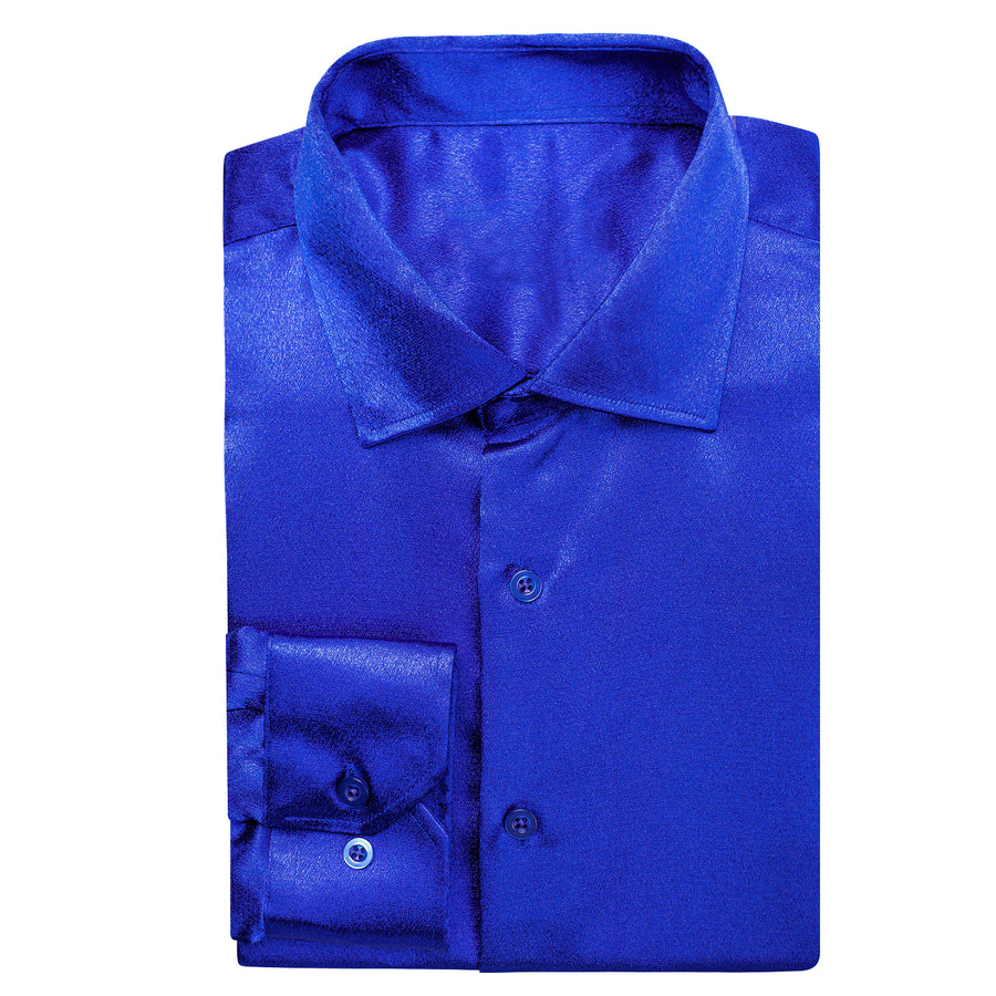 Klein Blue Solid Silk Dress Shirt shirt    - Sophisticated Gentlemen
