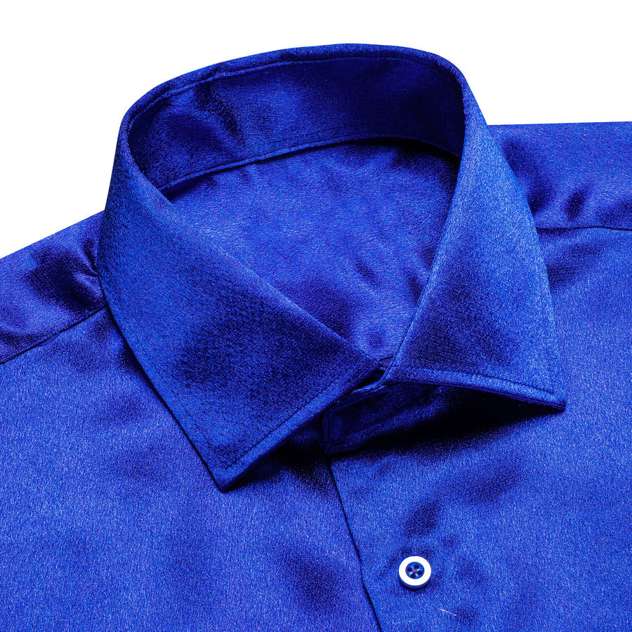 Klein Blue Solid Silk Dress Shirt shirt    - Sophisticated Gentlemen