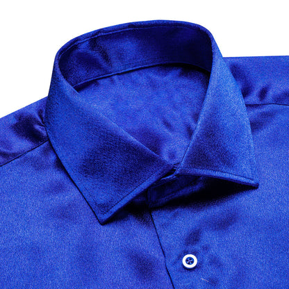 Klein Blue Solid Silk Dress Shirt shirt    - Sophisticated Gentlemen
