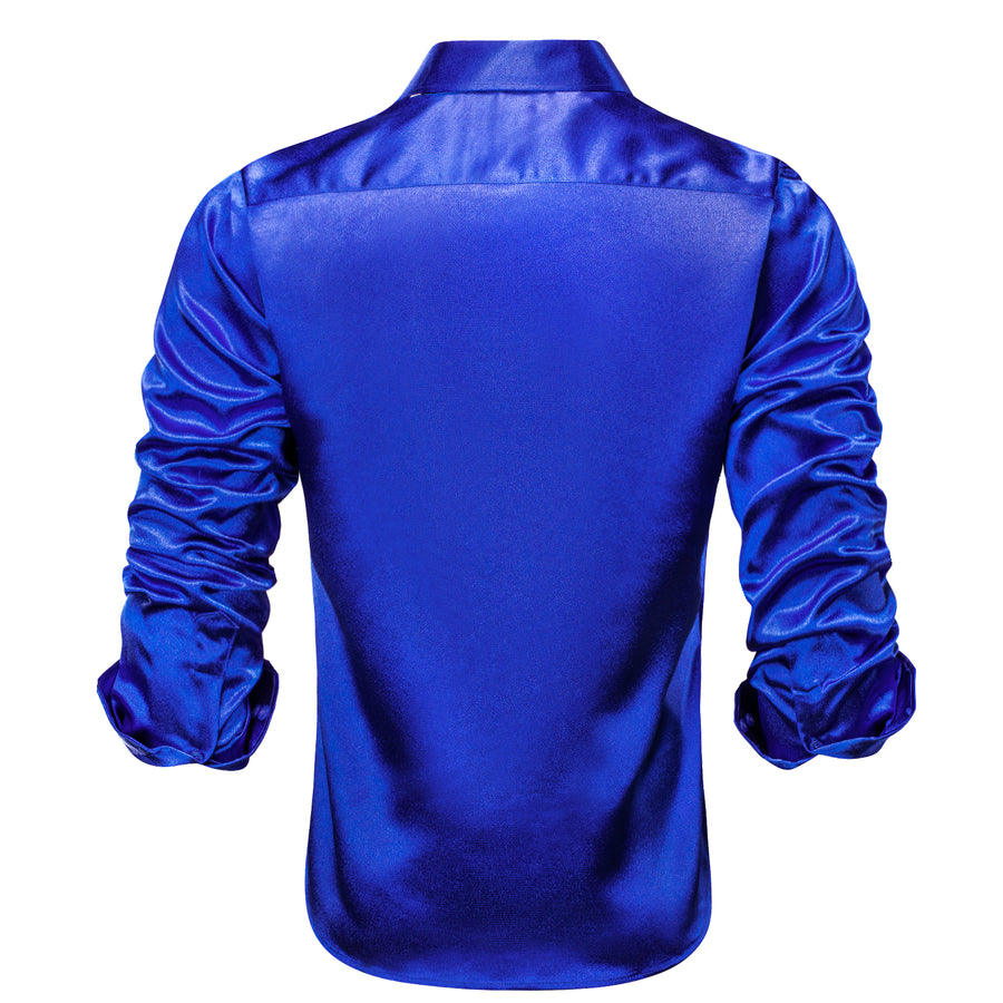 Klein Blue Solid Silk Dress Shirt shirt    - Sophisticated Gentlemen