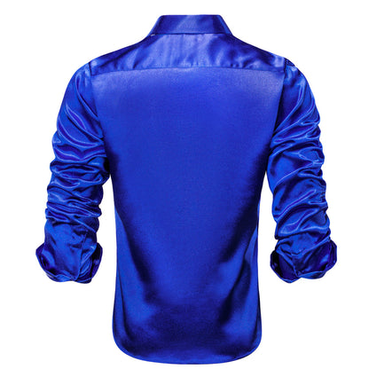 Klein Blue Solid Silk Dress Shirt shirt    - Sophisticated Gentlemen