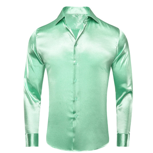 Mint Green Solid Silk Dress Shirt shirt S   - Sophisticated Gentlemen