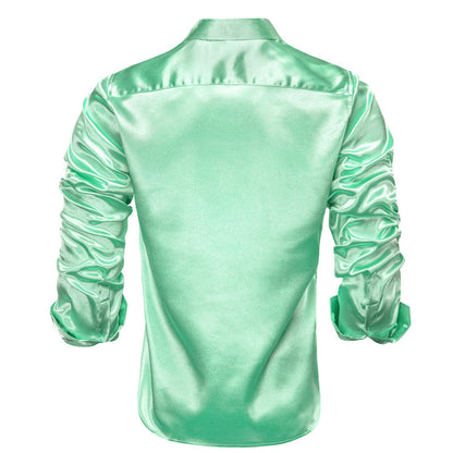 Mint Green Solid Silk Dress Shirt shirt    - Sophisticated Gentlemen