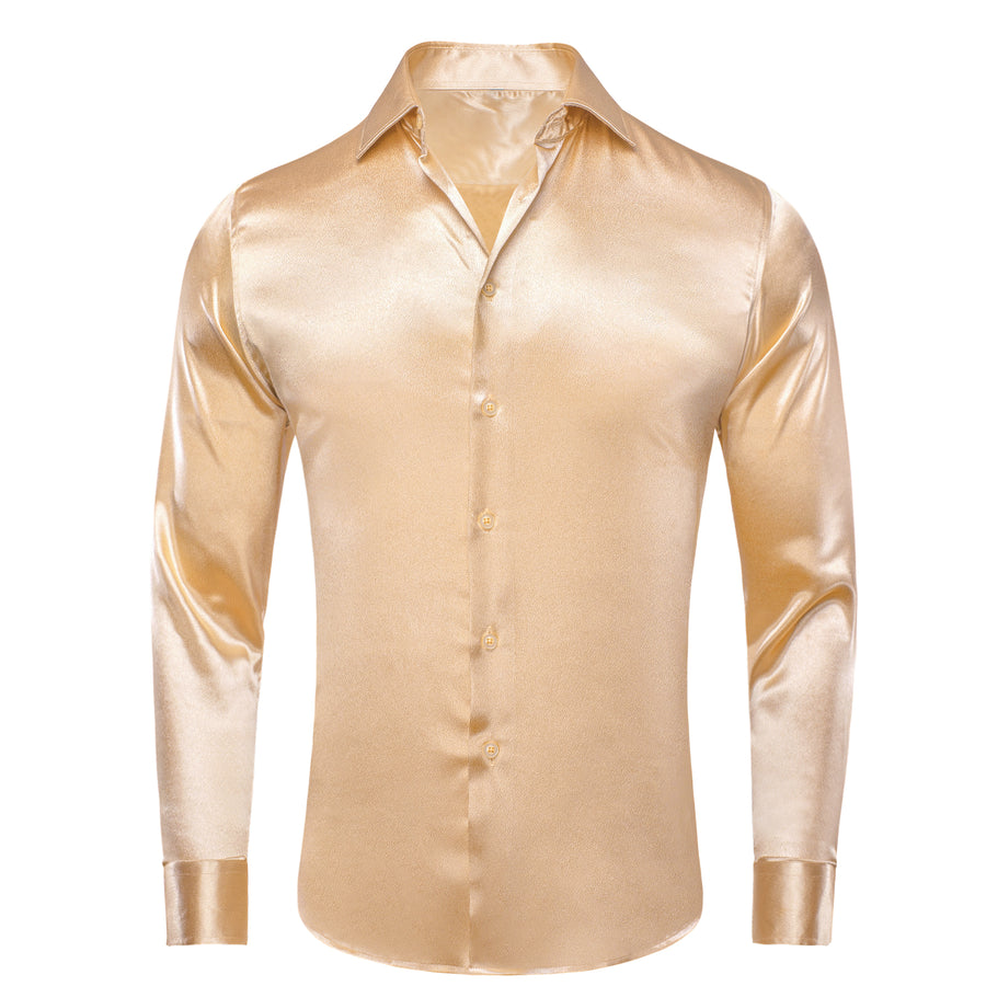 Champagne Solid Silk Dress Shirt shirt S   - Sophisticated Gentlemen