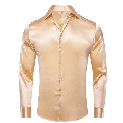 Champagne Solid Silk Dress Shirt shirt S   - Sophisticated Gentlemen