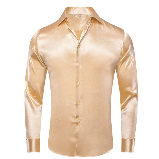 Champagne Solid Silk Dress Shirt shirt S   - Sophisticated Gentlemen