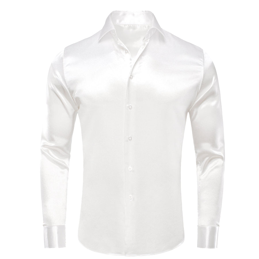 Pure White Solid Silk Dress Shirt shirt S   - Sophisticated Gentlemen