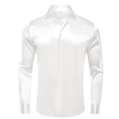 Pure White Solid Silk Dress Shirt shirt S   - Sophisticated Gentlemen