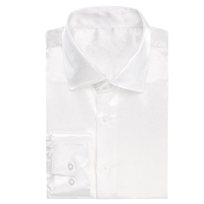 Pure White Solid Silk Dress Shirt shirt    - Sophisticated Gentlemen