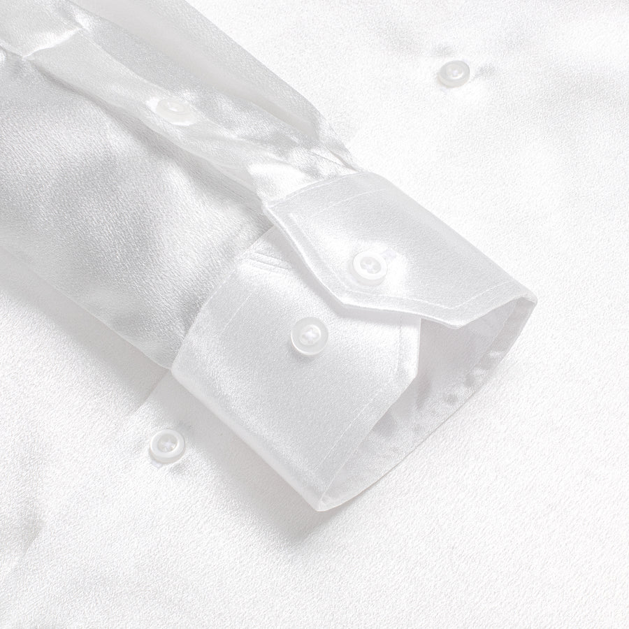 Pure White Solid Silk Dress Shirt shirt    - Sophisticated Gentlemen