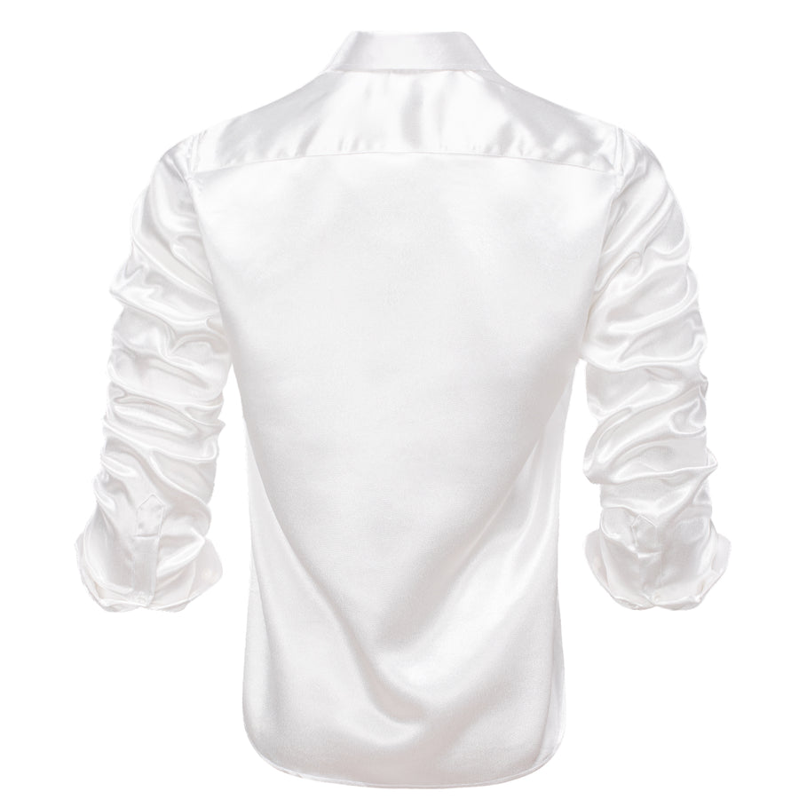 Pure White Solid Silk Dress Shirt shirt    - Sophisticated Gentlemen