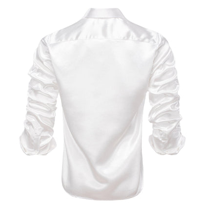 Pure White Solid Silk Dress Shirt shirt    - Sophisticated Gentlemen