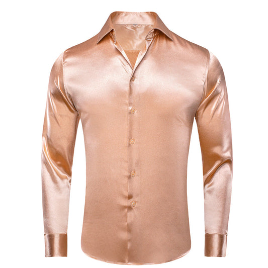 Flesh Pink Solid Silk Dress Shirt shirt S   - Sophisticated Gentlemen
