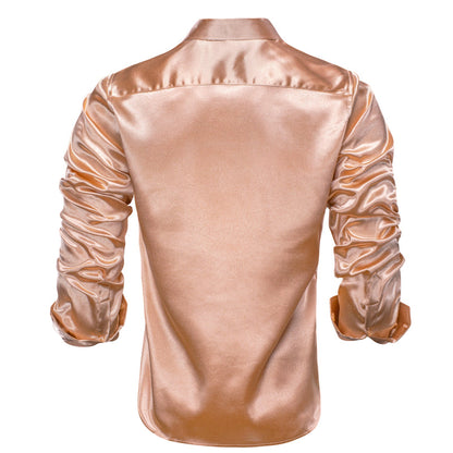 Flesh Pink Solid Silk Dress Shirt shirt    - Sophisticated Gentlemen