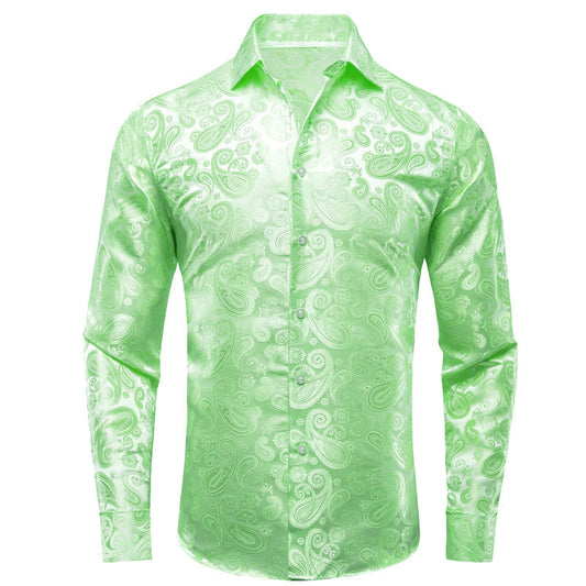 Apple Green Paisley Silk Dress Shirt shirt S   - Sophisticated Gentlemen