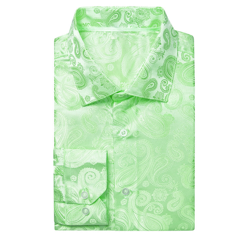 Apple Green Paisley Silk Dress Shirt shirt    - Sophisticated Gentlemen