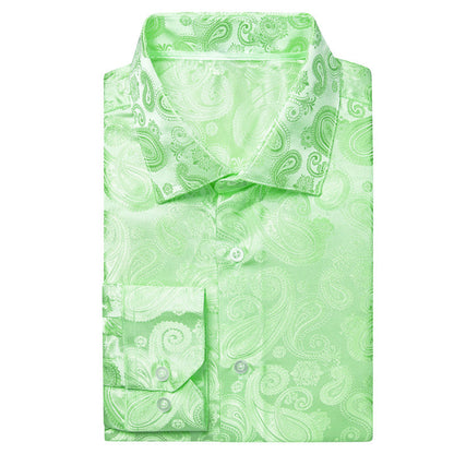 Apple Green Paisley Silk Dress Shirt shirt    - Sophisticated Gentlemen