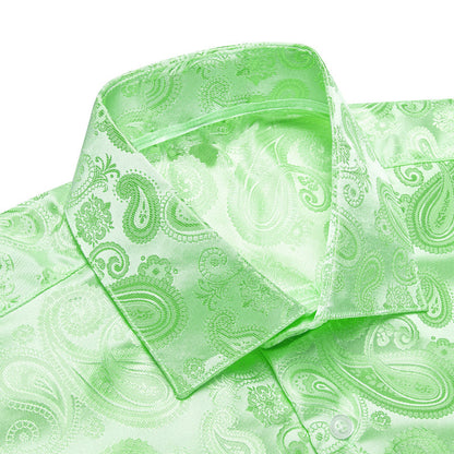 Apple Green Paisley Silk Dress Shirt shirt    - Sophisticated Gentlemen