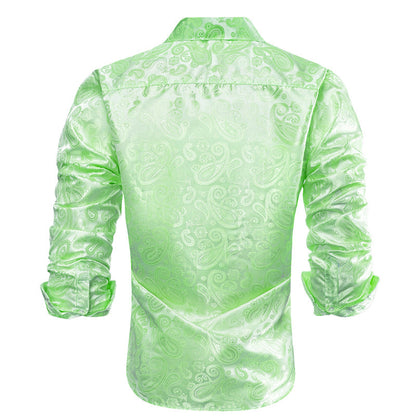 Apple Green Paisley Silk Dress Shirt shirt    - Sophisticated Gentlemen