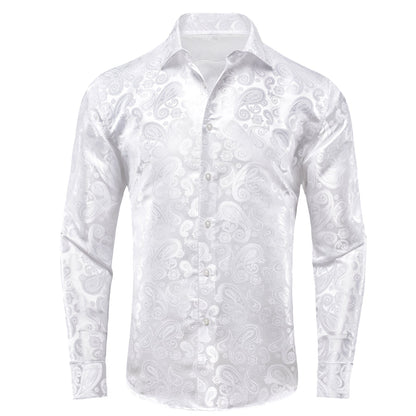 Pure White Paisley Silk Dress Shirt shirt S   - Sophisticated Gentlemen