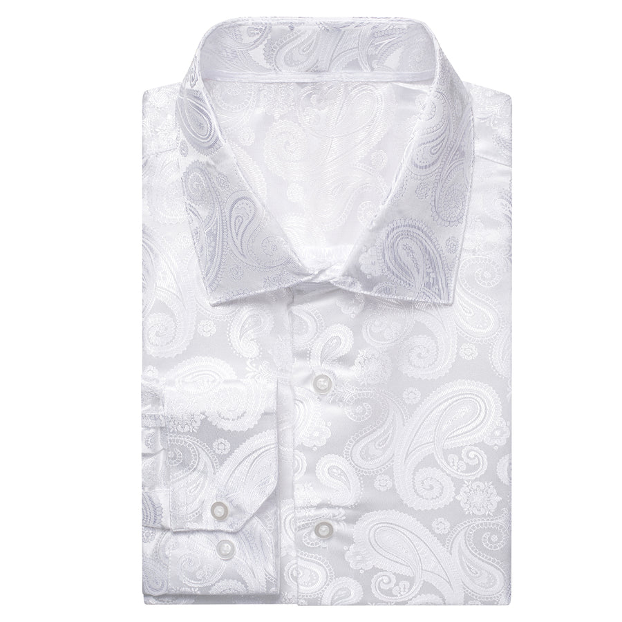 Pure White Paisley Silk Dress Shirt shirt    - Sophisticated Gentlemen