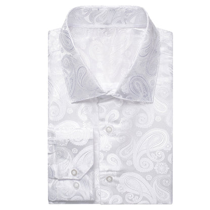 Pure White Paisley Silk Dress Shirt shirt    - Sophisticated Gentlemen