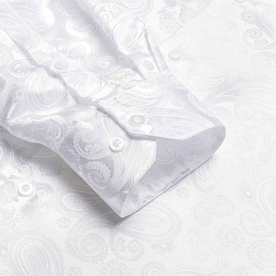 Pure White Paisley Silk Dress Shirt shirt    - Sophisticated Gentlemen