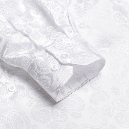 Pure White Paisley Silk Dress Shirt shirt    - Sophisticated Gentlemen